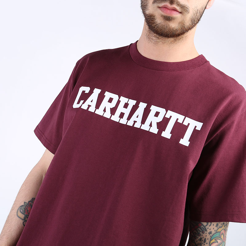 мужская бордовая футболка Carhartt WIP S/S College T-Shirt I024772-shiraz/w - цена, описание, фото 2